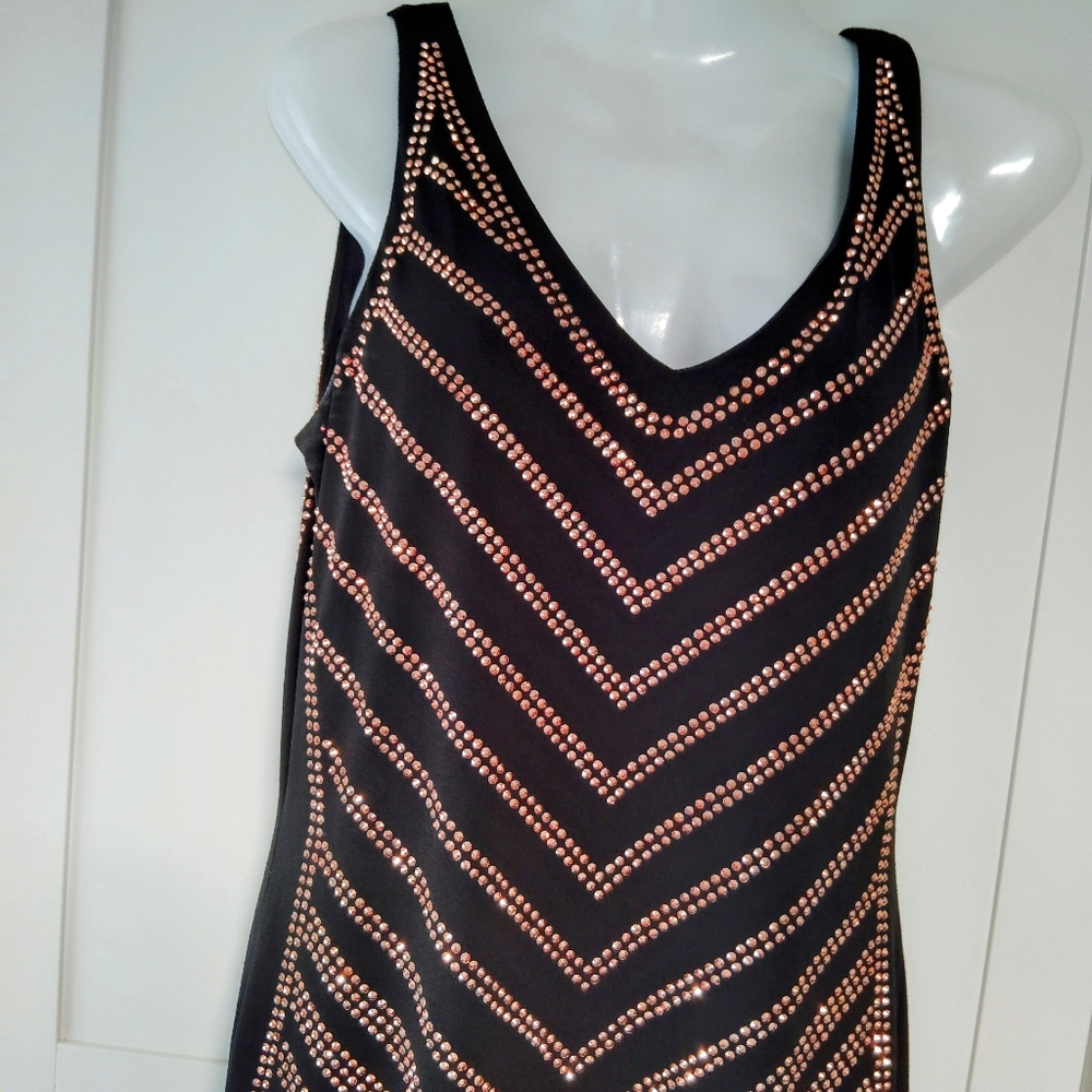 Carmen Marc Valvo Gold Studded Bodycon Cocktail Dress SZ- Petite M - Picture 2 of 4